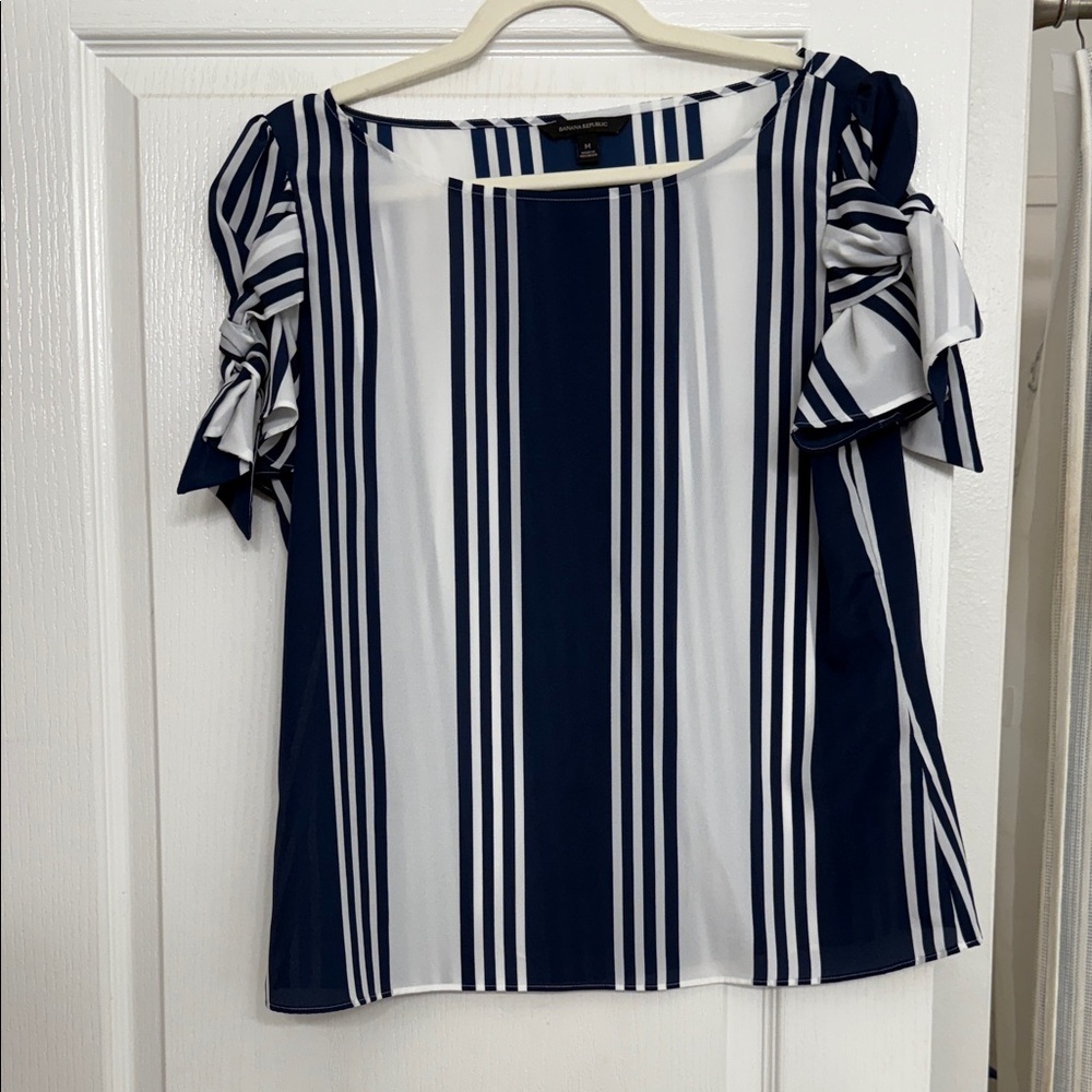 Banana Republic Navy and White Striped Blouse